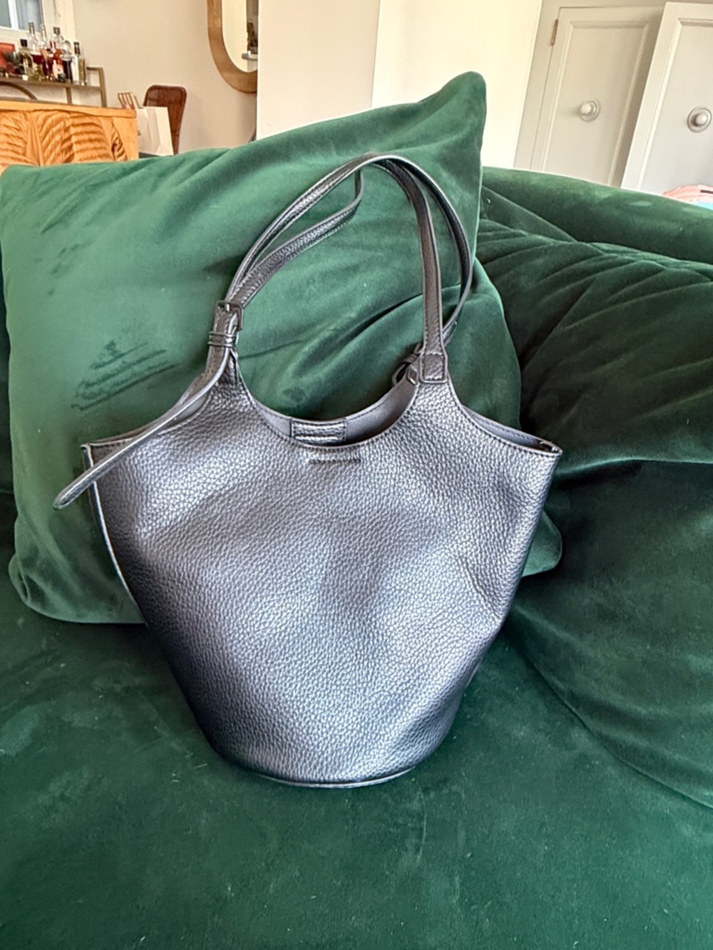 Pebbled Leather Shoulder Tote in Black